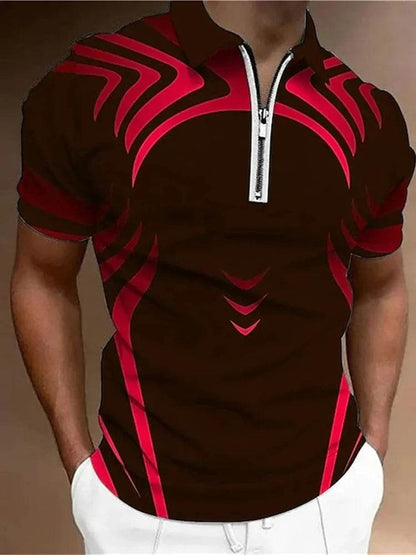 Men's Summer Zip Polo Shirt - Casual Short Sleeve Graphic T-Shirt - Buy Center US