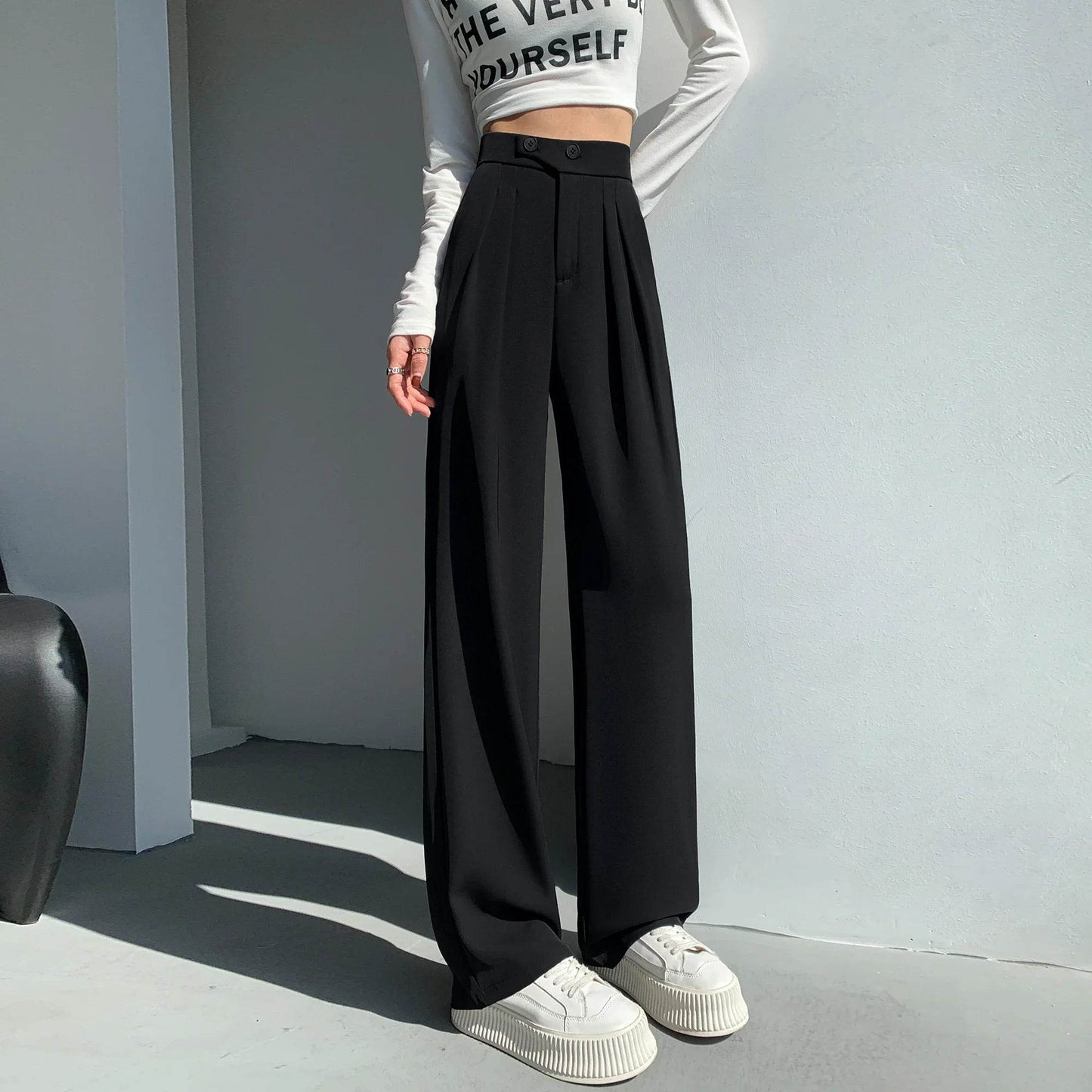 2024 Women's High Waist Wide Leg Trousers - Elegant Minimalist Pants - Buy Center US