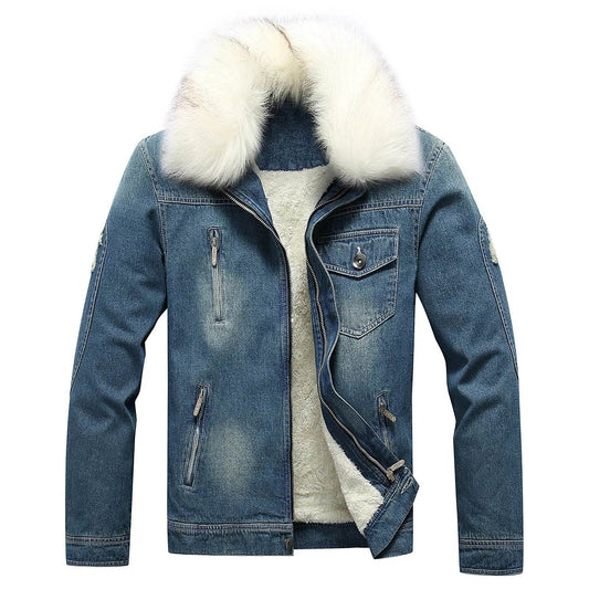 Men's Winter Fleece Lined Fur Collar Jean Jacket - Warm Denim Outerwear - Buy Center US