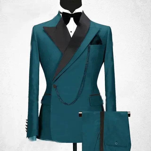 2024 Custom Black Tuxedo Suit for Men - Double Breasted, Peaked Lapel - Buy Center US
