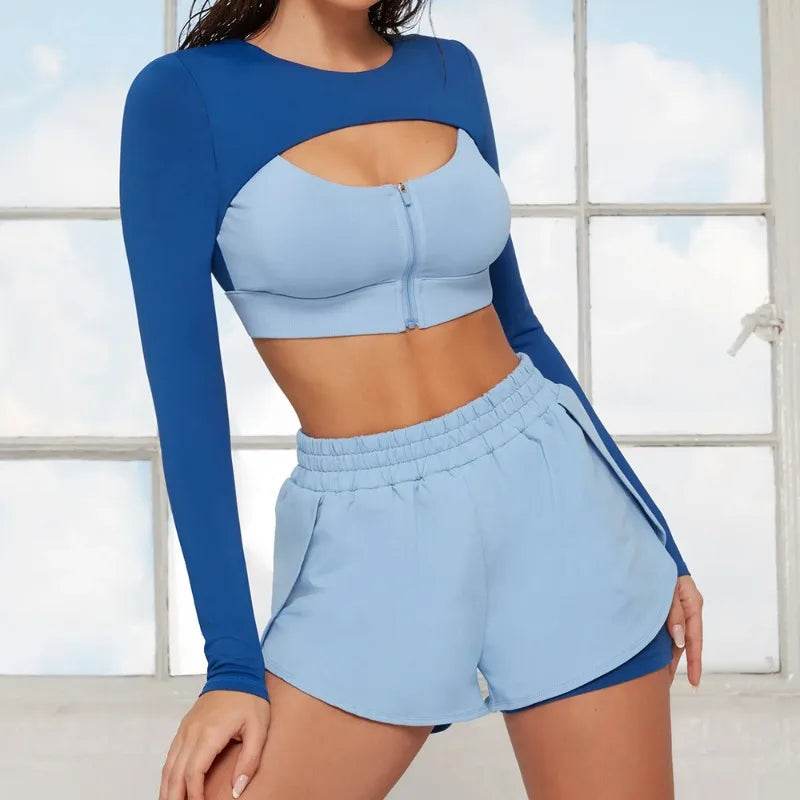 American Fashion Long-Sleeved Yoga Set - Color Collision Design - Buy Center US