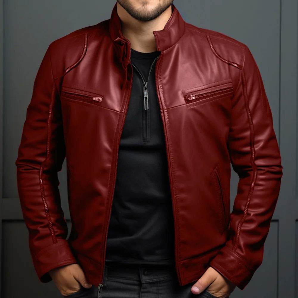 Donsignet Men's Biker Leather Jacket - Casual Stand-up Collar Design - Buy Center US