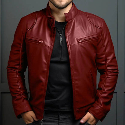 Donsignet Men's Biker Leather Jacket - Casual Stand-up Collar Design - Buy Center US