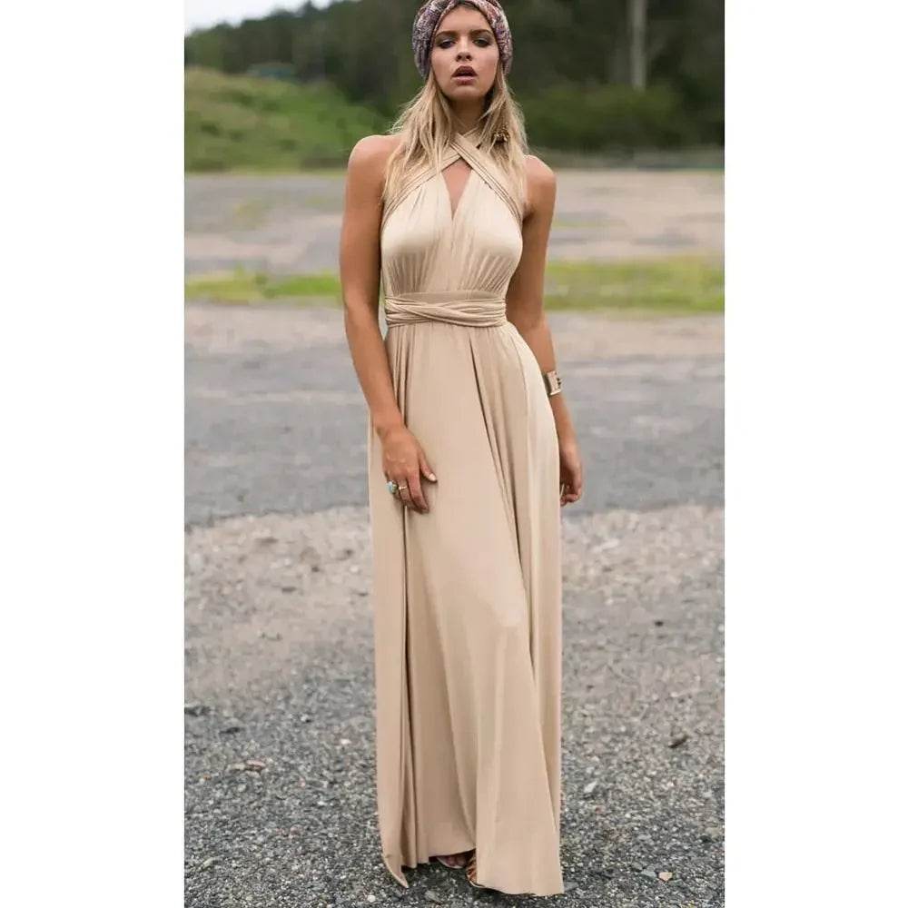 Bohemian V-Neck Maxi Dress - Sexy Sleeveless Summer Gown for Women - Buy Center US