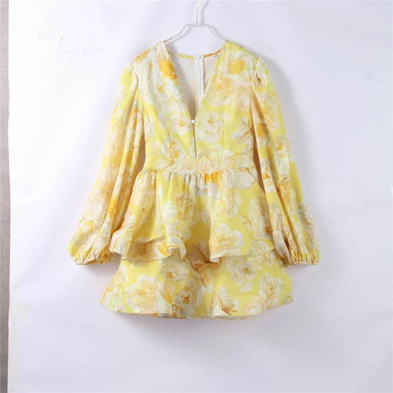 Elegant 3D Flower Print Mini Party Dress - Women's Lace Up A-Line - Buy Center US
