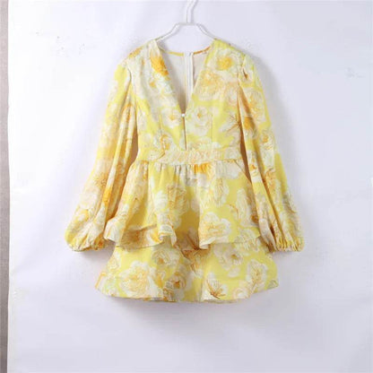 Elegant 3D Flower Print Mini Party Dress - Women's Lace Up A-Line - Buy Center US