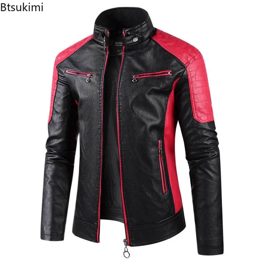 Btsukimi Men's Leather Motorcycle Jacket - Stylish Patchwork & Zipper Design - Buy Center US