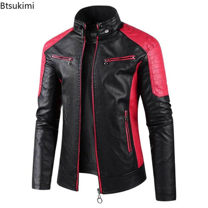 Btsukimi Men's Leather Motorcycle Jacket - Stylish Patchwork & Zipper Design - Buy Center US