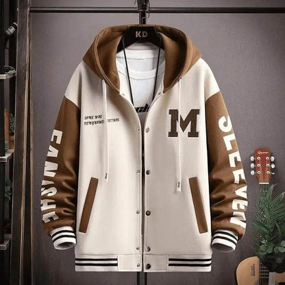 Trendy Letter Print Hooded Jacket - Men's Loose Fit Color Blocking Cardigan - Buy Center US