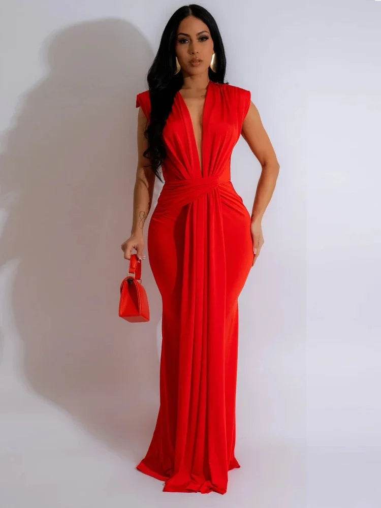 Doyerl Elegant Ruched Maxi Dress for Women - Perfect Party Wear - Buy Center US