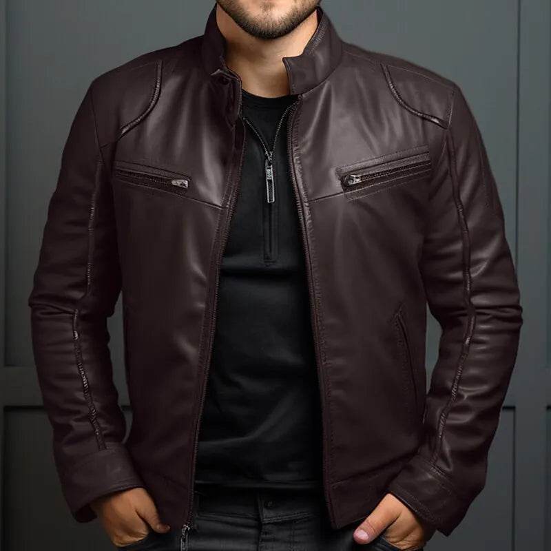 Donsignet Men's Biker Leather Jacket - Casual Stand-up Collar Design - Buy Center US