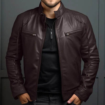 Donsignet Men's Biker Leather Jacket - Casual Stand-up Collar Design - Buy Center US