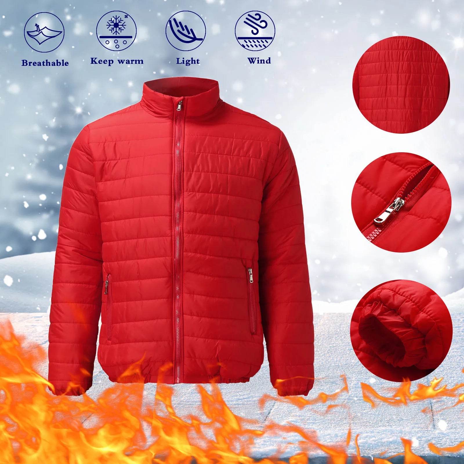 Plus Size Winter Jacket for Men - Casual Cotton Padded Warm Puffer Coat - Buy Center US