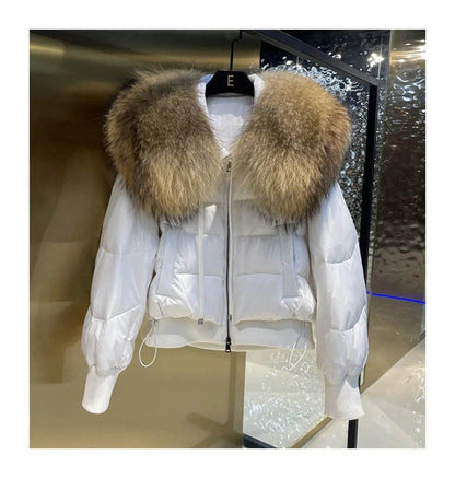 Women's Winter Down Jacket - Cropped Style with Fox Fur Collar - Buy Center US