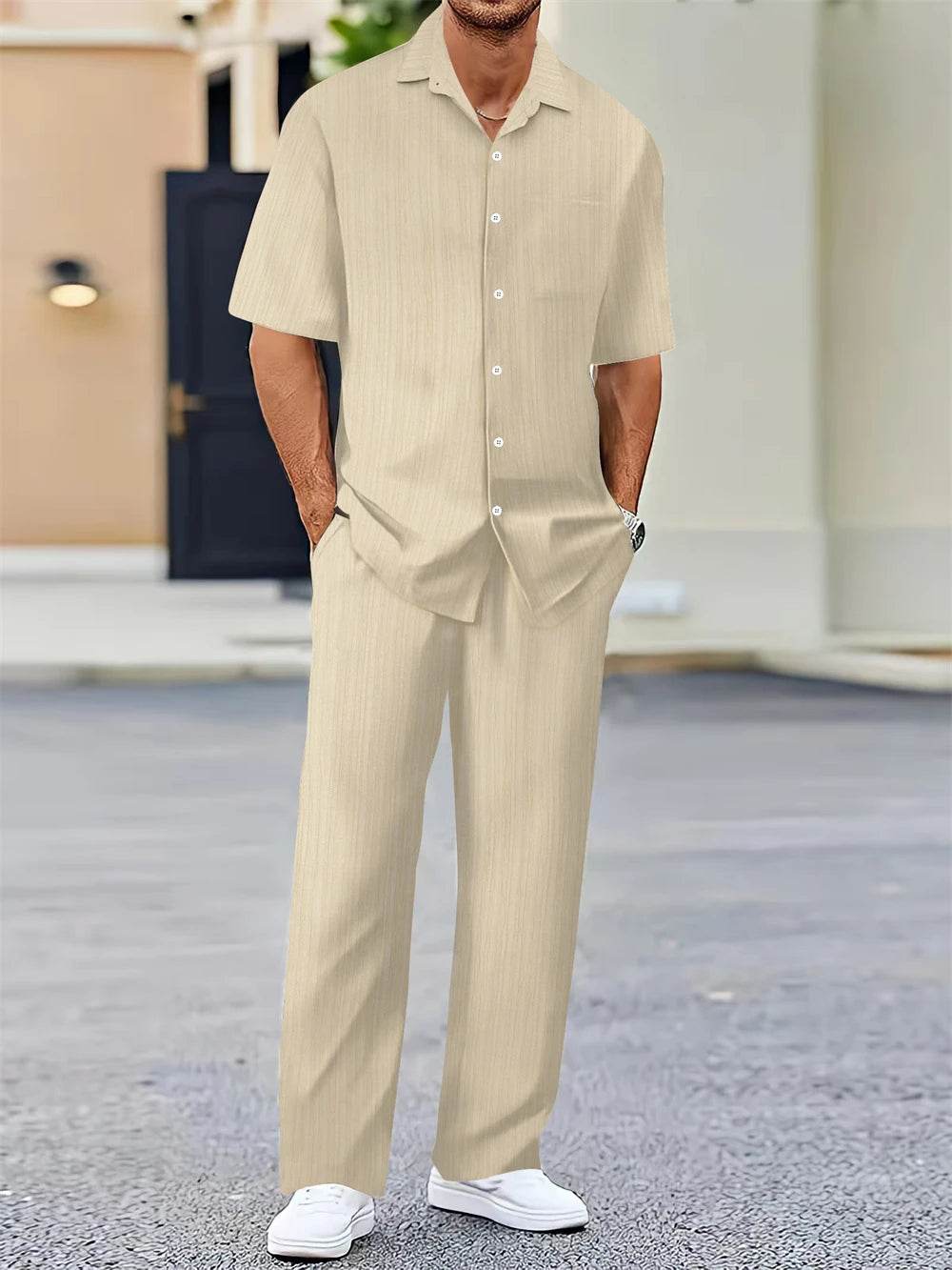 GYKMH Men’s Casual Summer Shirt & Pants Set - Classic Business Style - Buy Center US