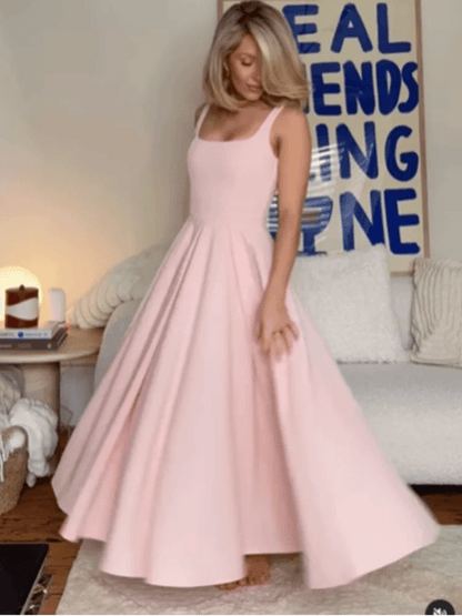 Beainmmry Black A-line Maxi Dress - Elegant Square Neck, Sleeveless - Buy Center US