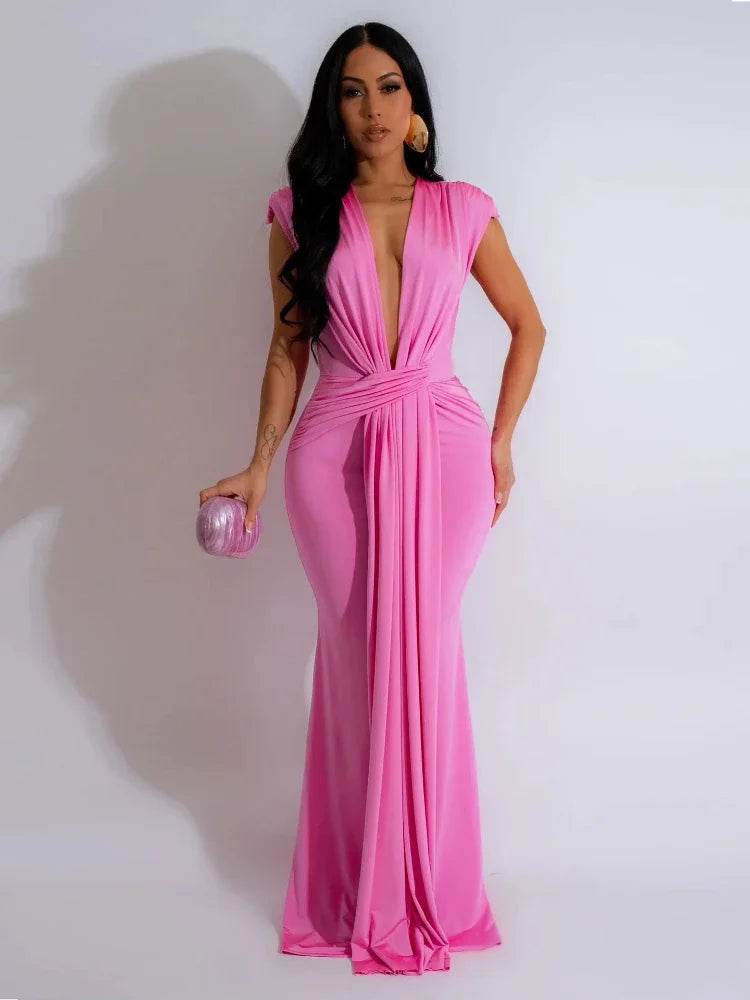 Doyerl Elegant Ruched Maxi Dress for Women - Perfect Party Wear - Buy Center US