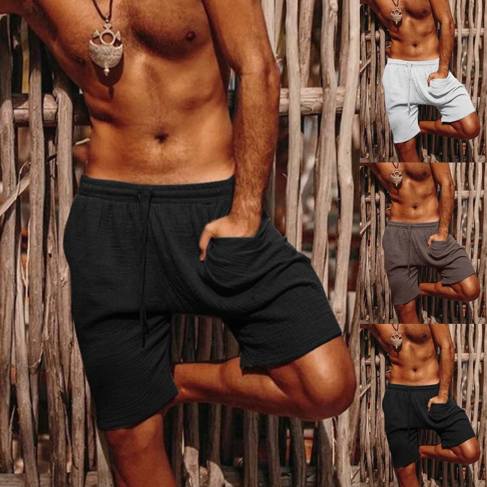 Lightweight Linen Cotton Shorts for Men - Elastic Waist, Solid Color Casual Wear - Buy Center US