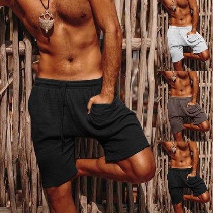 Lightweight Linen Cotton Shorts for Men - Elastic Waist, Solid Color Casual Wear - Buy Center US