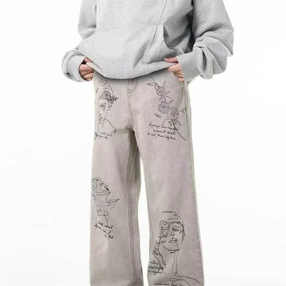 American Retro Graffiti Jeans for Men - Baggy Y2K Streetwear Style - Buy Center US
