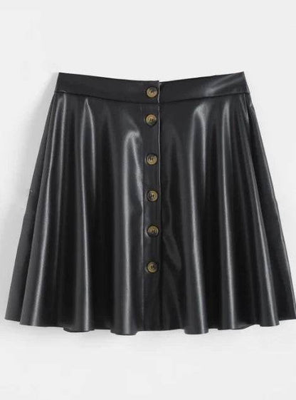 Vintage A-Line Faux Leather Skirt for Women - Fall & Spring Style - Buy Center US
