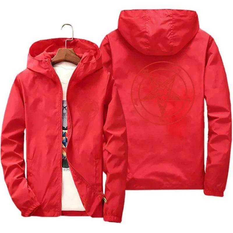 Men's Pentagram Hooded Windbreaker Jacket - Baphomet Design, Autumn Style - Buy Center US