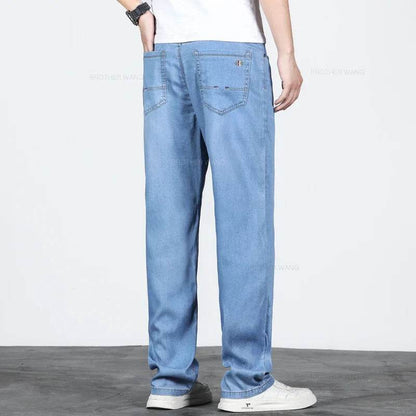 2024 Men’s Light Blue Loose Straight Jeans - Elastic Denim Casual Pants - Buy Center US