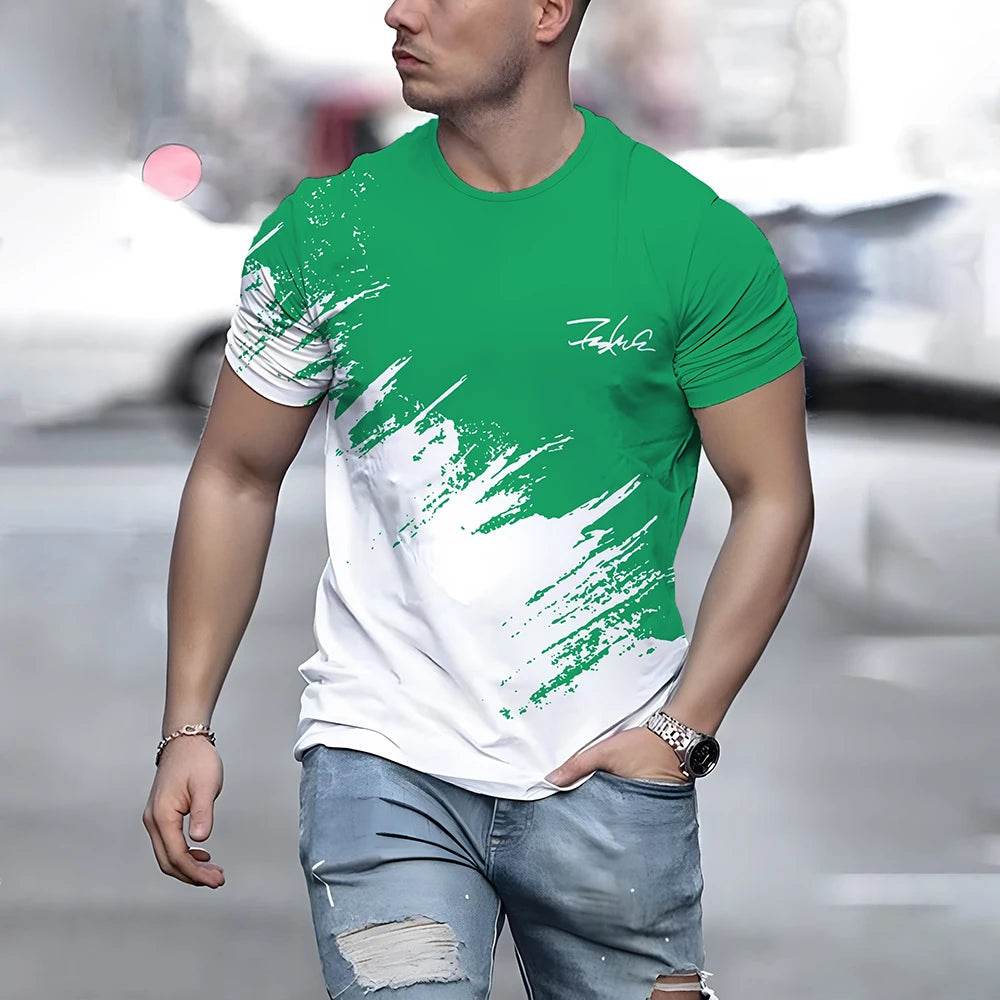 Casual Summer Men's T-Shirt - Color Contrast Print, Breathable & Lightweight - Buy Center US