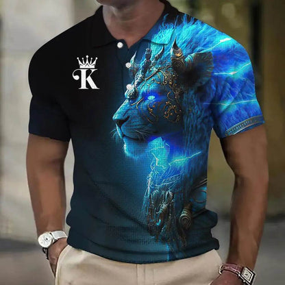 3D Wolf & Eagle Print Polo Shirt - Casual Short Sleeve Men’s Tee - Buy Center US
