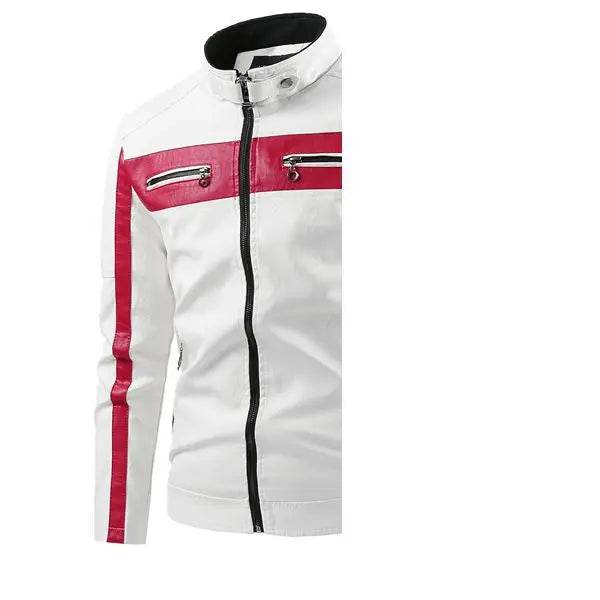 Btsukimi Men's Leather Motorcycle Jacket - Stylish Patchwork & Zipper Design - Buy Center US