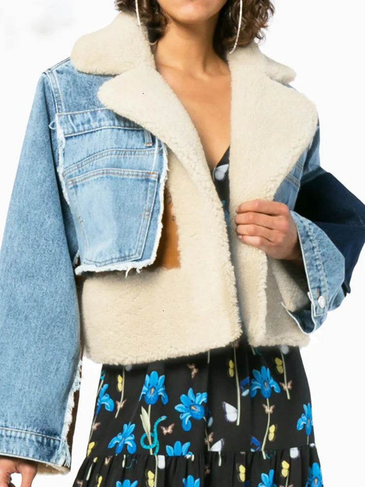 DEAT Women's Slim Woolen Coat - Full Sleeve, Patchwork Design - Buy Center US