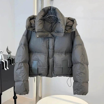 Stylish Women's Cropped White Duck Down Puffer Jacket - Winter 2024 - Buy Center US