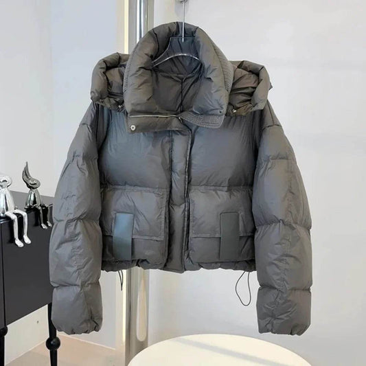 Stylish Women's Cropped White Duck Down Puffer Jacket - Winter 2024 - Buy Center US