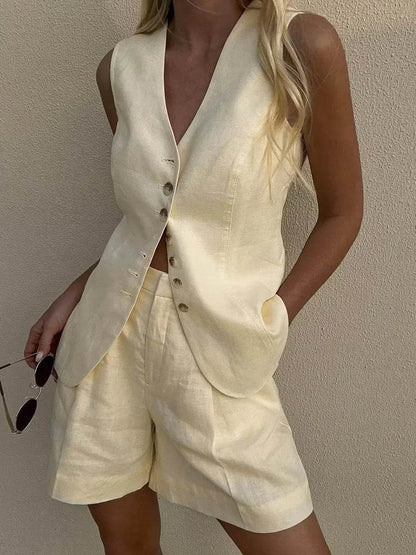 Orinchic Women's Summer Cotton Linen Vest & Shorts Set - Casual Chic - Buy Center US