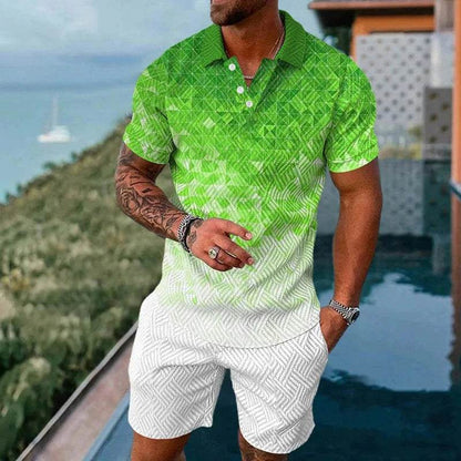 Vibrant 3D Printed Summer Men’s Polo Shirt & Shorts Set - Casual Fashion - Buy Center US