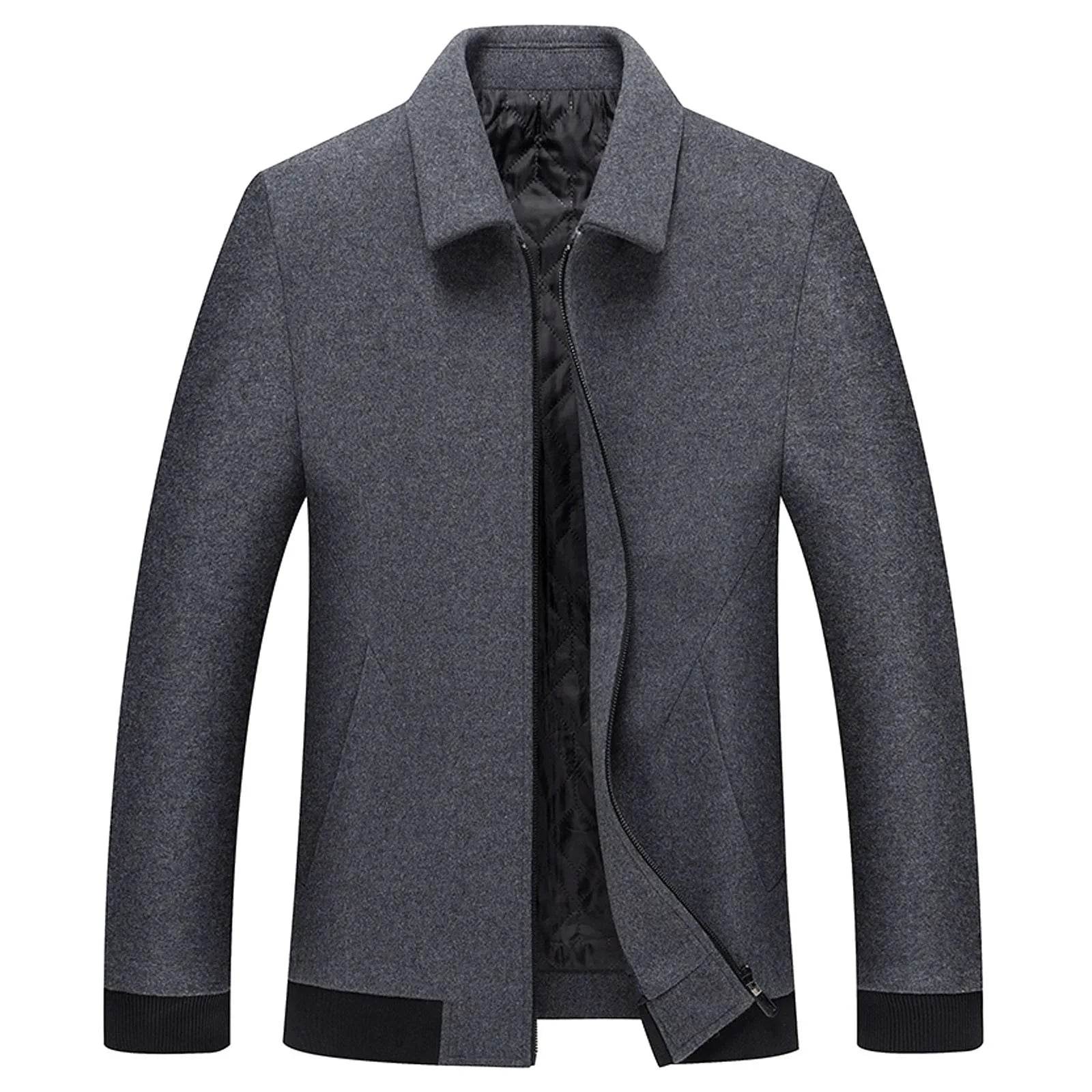 Men's Windbreaker Jacket - Casual Slim Fit Woolen Coat for Autumn - Buy Center US