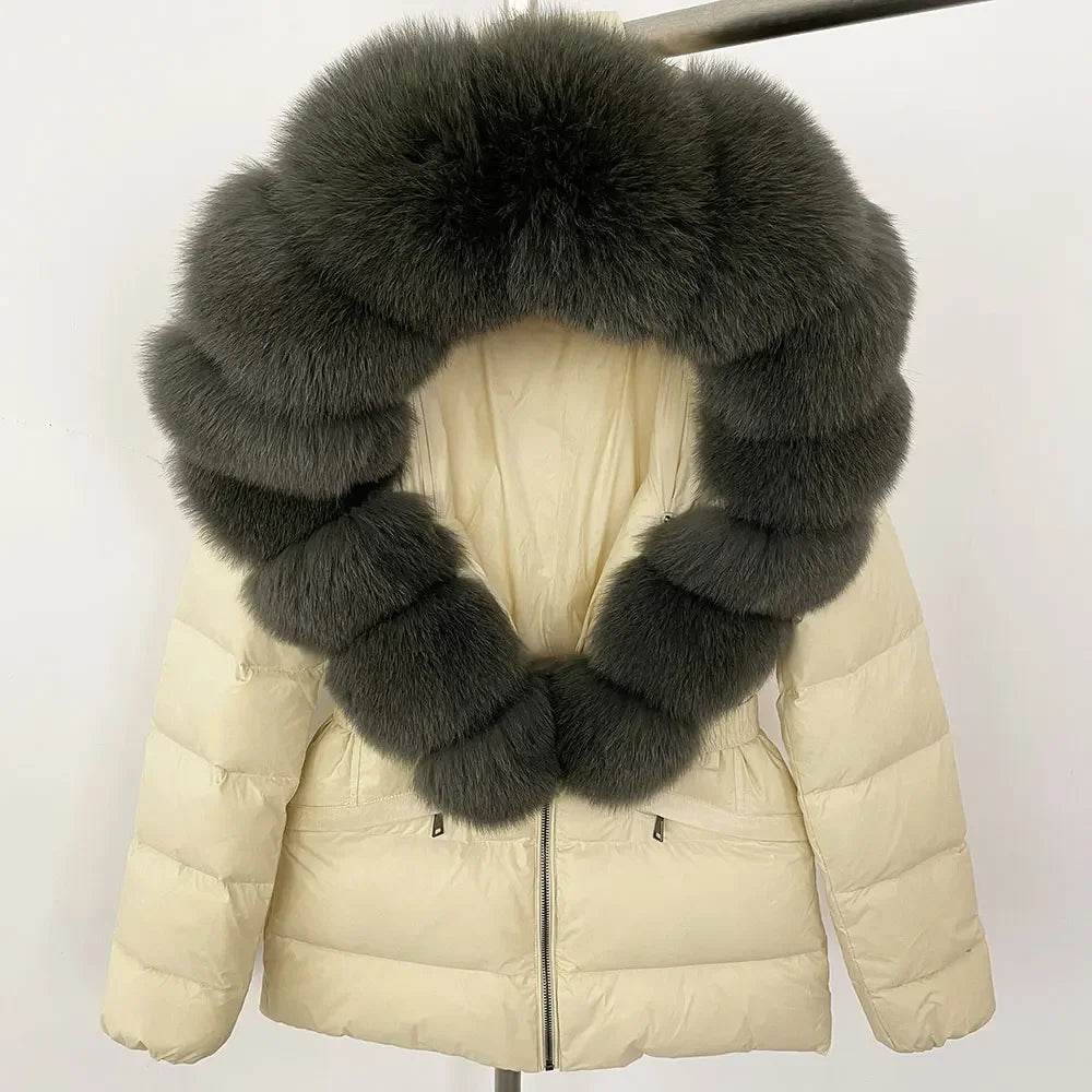 Elegant Large Real Fox Fur Coat - 90% Duck Down Puffer Jacket - Buy Center US
