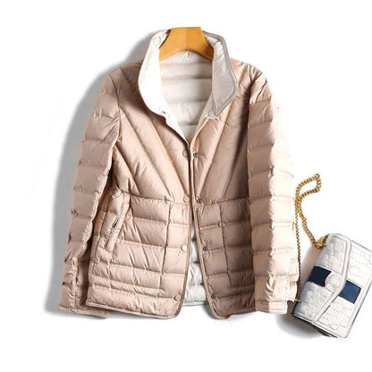 Women's Double Sided Puffer Jacket - 90% White Duck Down Warmth - Buy Center US