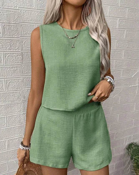 Elegant 2025 Women's Summer Outfit Set - Sleeveless Top & Shorts - Buy Center US