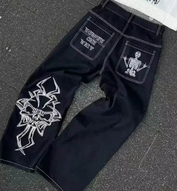 BiggOrange Y2K Rhinestone Jeans - Vintage Hip Hop Wide Leg Trousers - Buy Center US