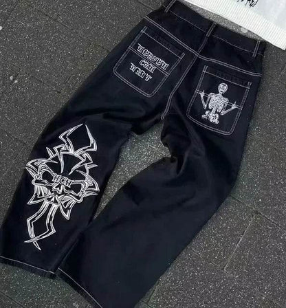 BiggOrange Y2K Rhinestone Jeans - Vintage Hip Hop Wide Leg Trousers - Buy Center US
