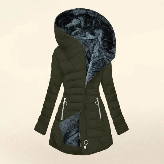 Women's Fleece Lined Hooded Jacket - Warm Plush Overcoat for Winter - Buy Center US