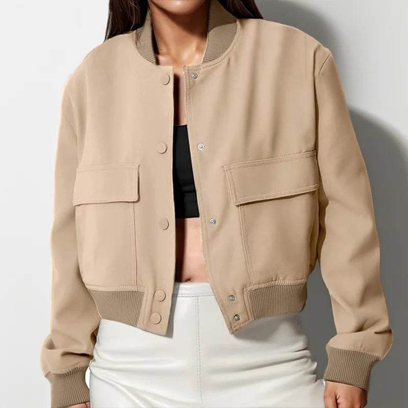 Jocoo Jolee Women's Solid Color Long Sleeve Bomber Jacket - Elegant Design - Buy Center US