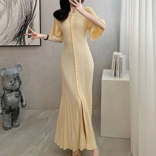 Elegant Summer Knitted Mermaid Dress - Cotton Blend A-Line Fashion - Buy Center US