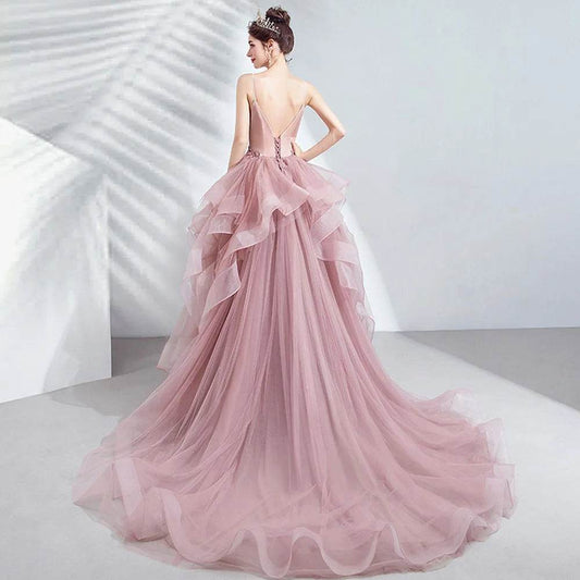 Elegant Pink Long Evening Dress - Sleeveless Princess Ball Gown - Buy Center US