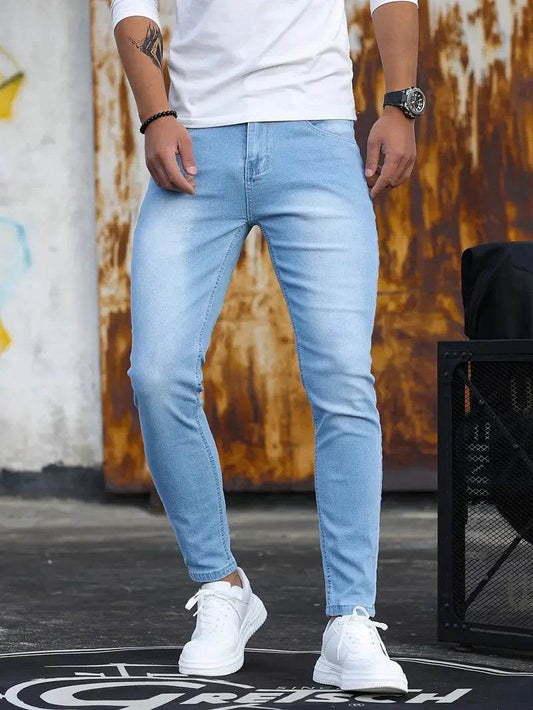 CHOLYL Slim Fit Zipper Jeans for Men - Retro Casual Denim Trousers - Buy Center US