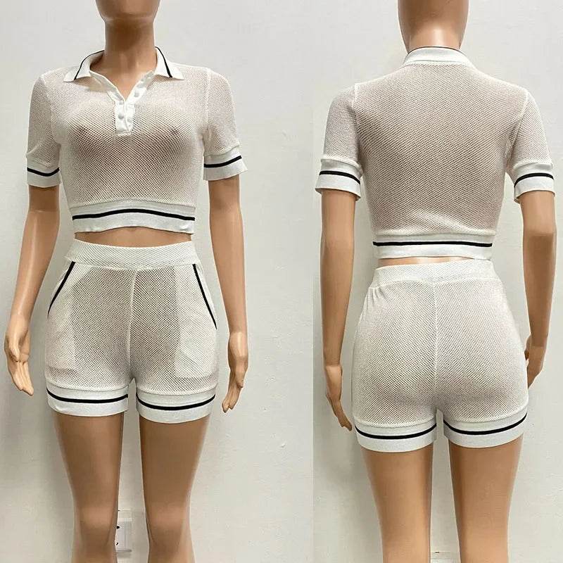 Doyerl Women's Knitted Sheer Striped 2 Piece Sets - Summer Outfits - Buy Center US