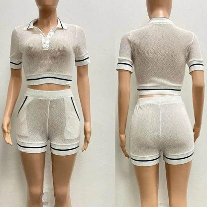 Doyerl Women's Knitted Sheer Striped 2 Piece Sets - Summer Outfits - Buy Center US