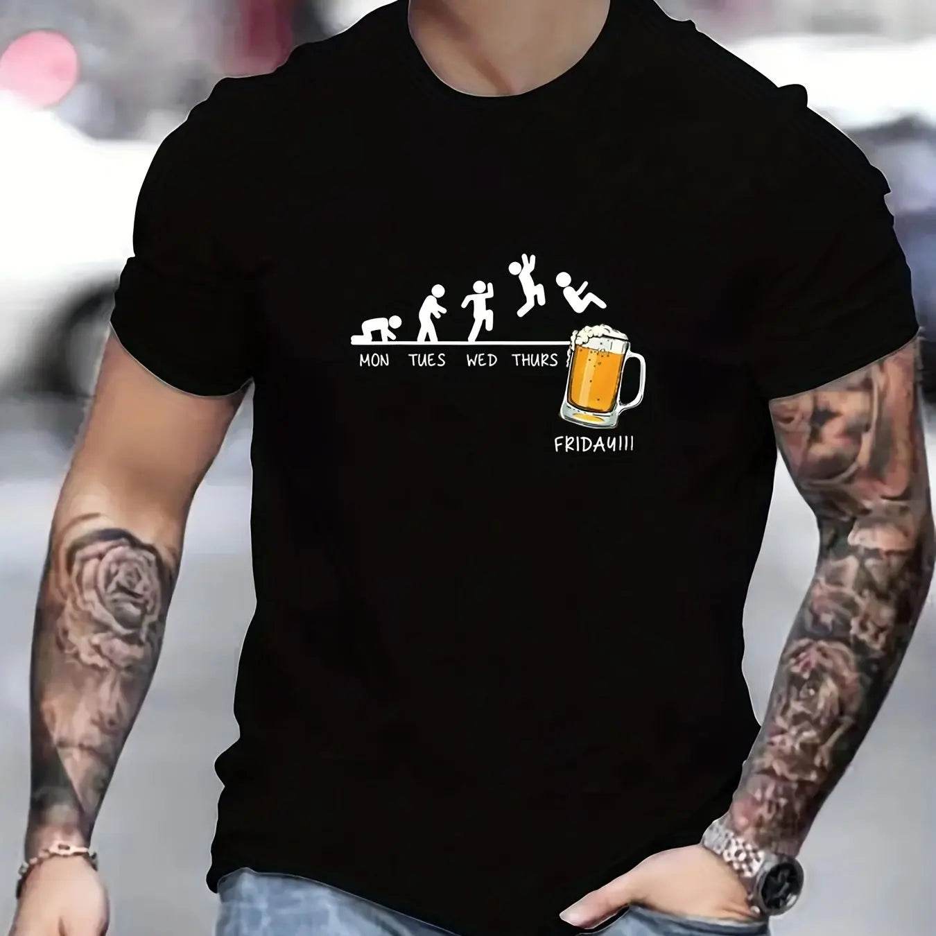GUILAN Men's Casual Beer Print T-Shirt - 100% Cotton, Short Sleeve - Buy Center US