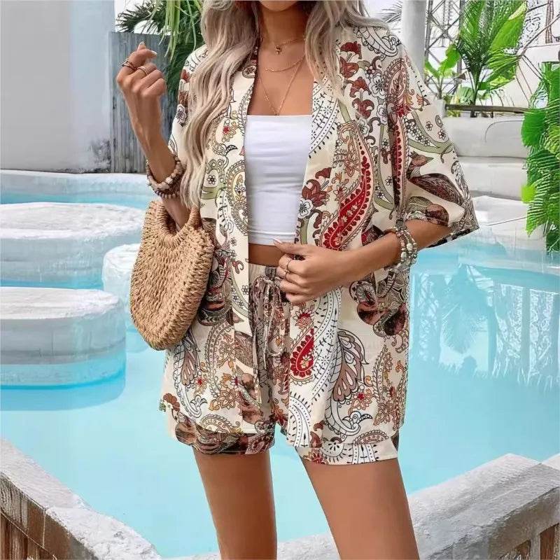 Women's Summer Loose Fit Cardigan and Shorts Two-Piece Set - Buy Center US